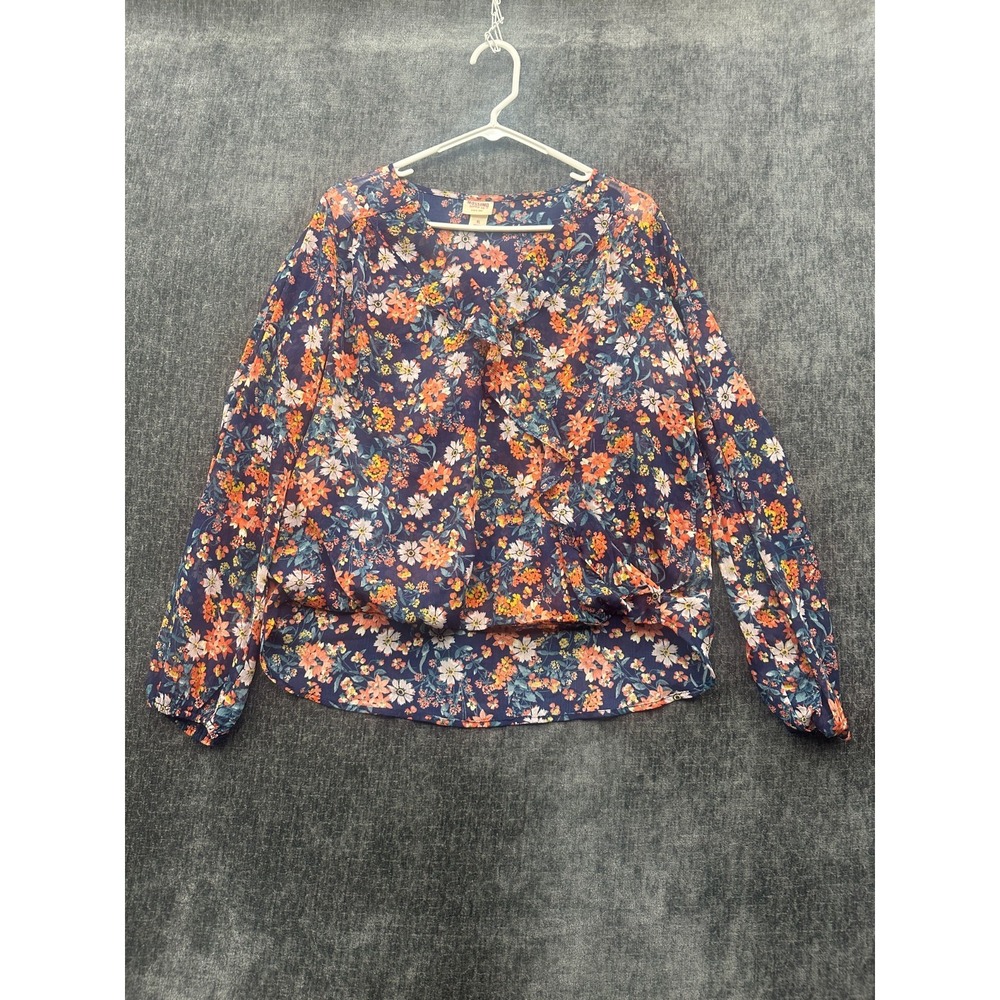 Mossimo Supply Co Wrap Top Womens XL Multicolor Floral Print V Neck High Low Hem